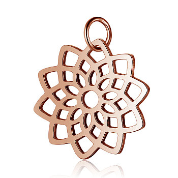 304 Edelstahl Anhänger, Blume, Roségold, 16.5x16x1 mm, Bohrung: 3 mm