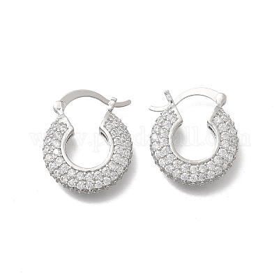 Латунные плоские круглые серьги-кольца с микропаве из прозрачных кубических цирконий EJEW-K318-04B-P-1