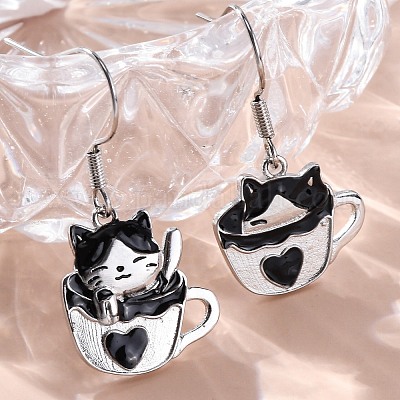 Серьги-подвески в форме кошки из латуни EJEW-C130-02P-1