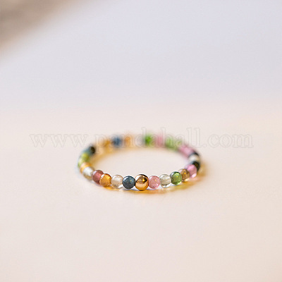 Кольца с круглыми бусинами из натурального радужного турмалина WGDC3AE-03-1