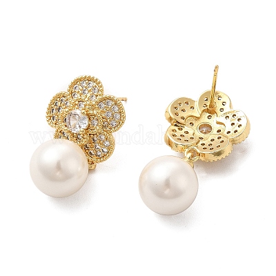 Серьга-гвоздик с кубическим цирконием из латуни с покрытием из цветочной стойки EJEW-C057-08G-1