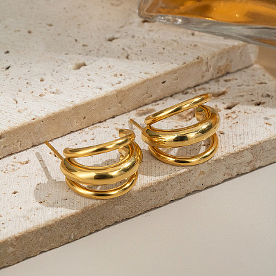 Серьги-гвоздики в форме тройной буквы С из нержавеющей стали 304 CL7574-1