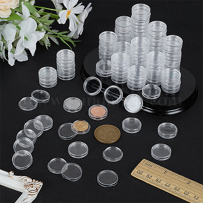 プラスチック製のコイン収納ボックス  フラットラウンド  透明  19.5x4.5mm  内径：16mm&nbsp;CON-WH0099-89-1