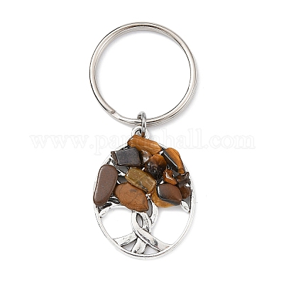 Брелок-подвеска из натурального тигрового глаза и сплава «Древо жизни» KEYC-JKC00648-07-1