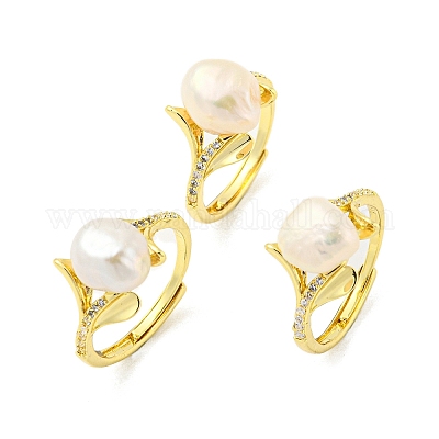 Регулируемое кольцо «Цветок жизни» из натурального жемчуга RJEW-H220-26G-1