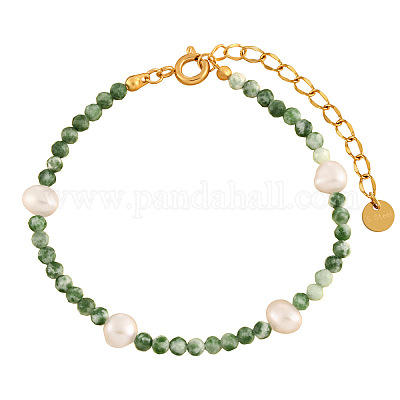 Круглые браслеты из натуральной зеленой яшмы с бусинами IU9367-1