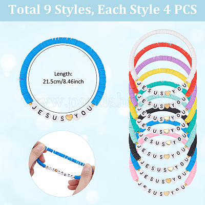 36шт 9 стиля браслеты из полимерной глины с бусинами для женщин и мужчин BJEW-UN00010-1