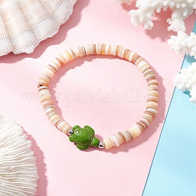 Браслеты из синтетических бирюзовых бусин и натуральных пресноводных ракушек BJEW-JB11873-1