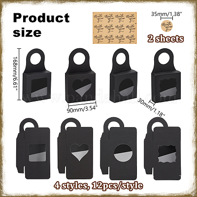 48 шт. 4-х стилевые квадратные подарочные коробки для хранения из крафт-бумаги с окном из ПВХ и ручкой с отверстием CON-PH0003-05A-1
