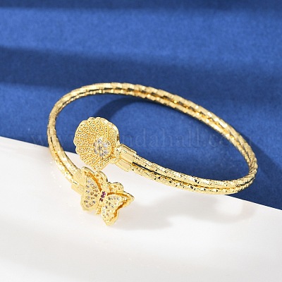 Браслеты из латуни с прозрачным кубическим цирконием в микропаве BJEW-C112-03G-1