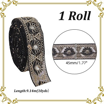 10 ярд ленты из органзы с цветочной вышивкой и пайетками SRIB-WH0011-202A-1