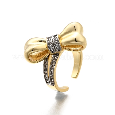 Латунные кольца-манжеты с микропаве и прозрачным цирконием для женщин RJEW-U051-01B-G-1