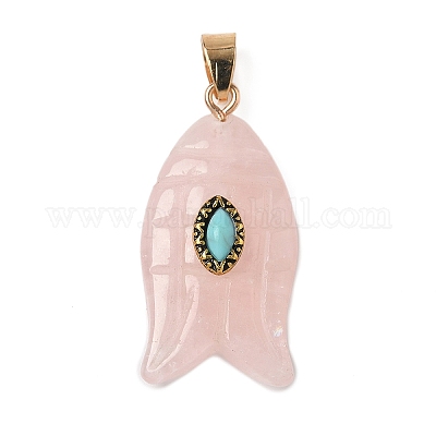 Резные подвески из натурального розового кварца и синтетической бирюзы G-Z084-01G-02-1