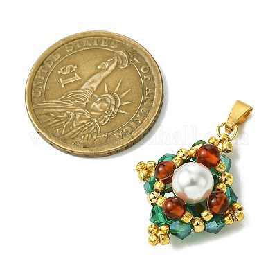 Подвески в форме ромба из стеклянного бисера PALLOY-MZ00433-1