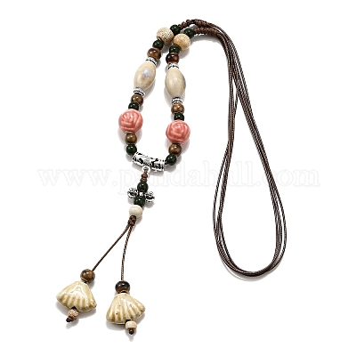 Этнический стиль сплав и фарфор керамические бусины подвеска кисточка и ожерелья NJEW-D308-03A-1