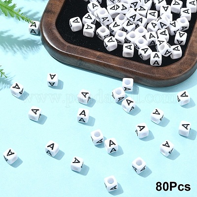 Perles de lettre de trou horizontal acrylique&nbsp;OACR-YW0002-08A-1