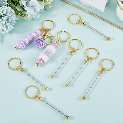 10 шт. застежки для брелока из железного прута с бусинами AJEW-SC0003-89G-1