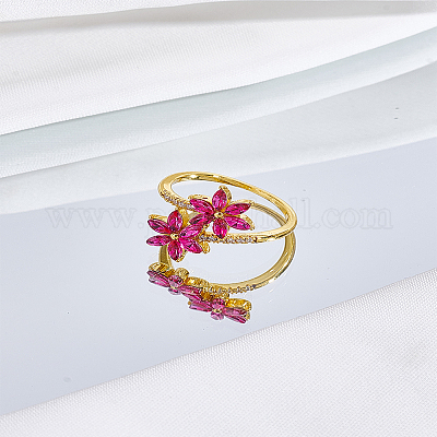 1 шт. цветочные латунные кольца с микропаве из кубического циркония для женщин&nbsp;RJEW-LP0003-37-1