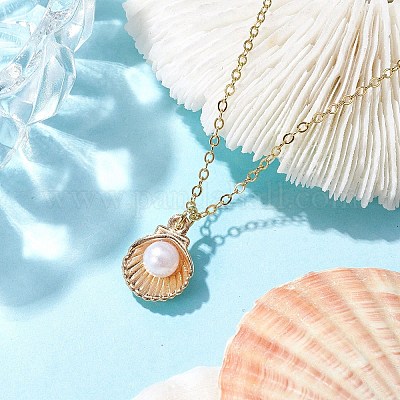 Ожерелья с подвесками в форме ракушек из сплава эмали NJEW-JN04775-1