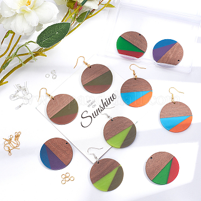 Наборы для самостоятельного изготовления деревянных сережек-подвесок из ореха DIY-OC0006-63-1