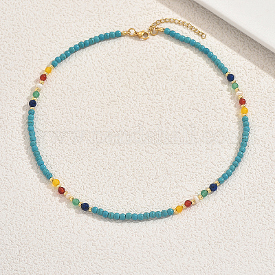 Винтажные ожерелья из натурального пресноводного жемчуга и синтетической бирюзы в форме круглых бусин для женщин LN7148-1