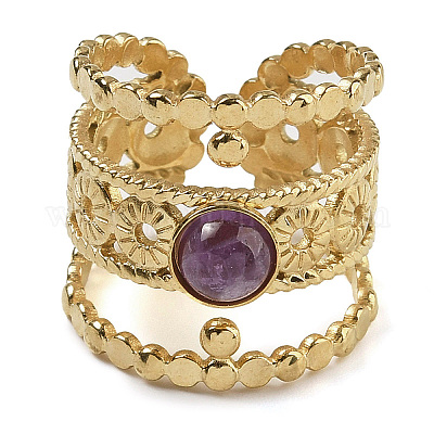 Природные палец кольца аметист RJEW-U027-03G-07-1