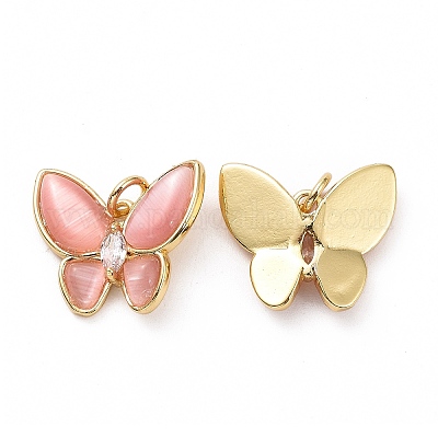 Подвески из латуни с микропаве из прозрачного кубического циркония в виде бабочек KK-G406-47G-01-1