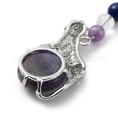 Брелок в виде гепарда из натурального аметиста и латуни KEYC-H019-01P-03-1