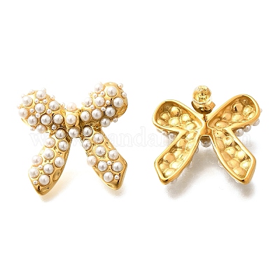 Серьги-гвоздики с бантом из нержавеющей стали 304 EJEW-A123-02A-G-1