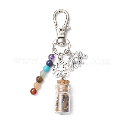 Стеклянная бутылка желаний с натуральными и синтетическими драгоценными камнями чакра внутри подвесных украшений HJEW-JM03044-1
