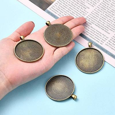 Тибетский стиль плоские круглые литые сеттинги кабошон большой кулон&nbsp;LS-X-TIBEP-Q049-09AB-NR-1