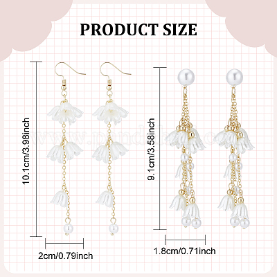 2 пара 2-х видов пластиковых сережек-гвоздиков в форме ландыша EJEW-AN0002-83-1