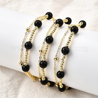 Природных браслеты Obsidian BJEW-D330-01G-03-1