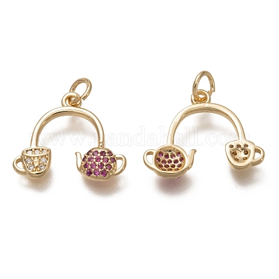 Кулоны с кубическим цирконием из латуни с прозрачным микропейвом и средним фиолетовым красным фианитом ZIRC-H112-04G-1