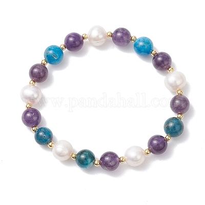 Женские эластичные браслеты из натурального культивированного пресноводного жемчуга BJEW-JB12854-1