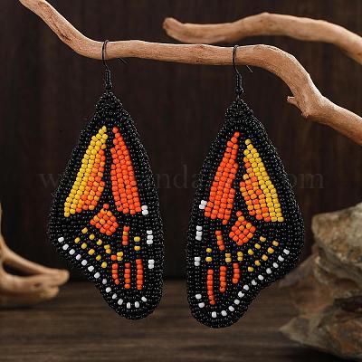 Серьги-подвески в виде крыльев бабочки из бисера ручной работы в стиле бохо BA4047-5-1