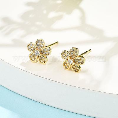 Серьги-гвоздики из латуни с микро-паве и прозрачным фианитом EJEW-H162-03G-1