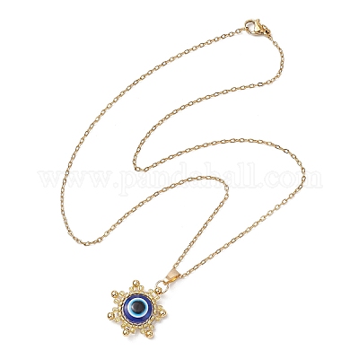 Стеклянные бусины и ожерелья из смолы с подвесками в виде солнца от сглаза NJEW-MZ00099-1