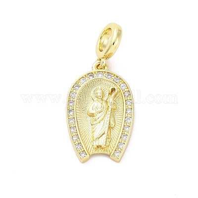 Латунные микро-паве кубические цирконии святые европейские подвески-шармы KK-D325-27G-01-1
