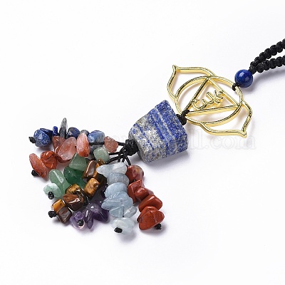 Натуральный необработанный лазурит и смешанная каменная крошка подвесные украшения с кисточками HJEW-P014-01G-03-1