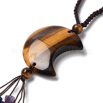 Луна натуральный тигровый глаз кулон украшения HJEW-R127-01C-1