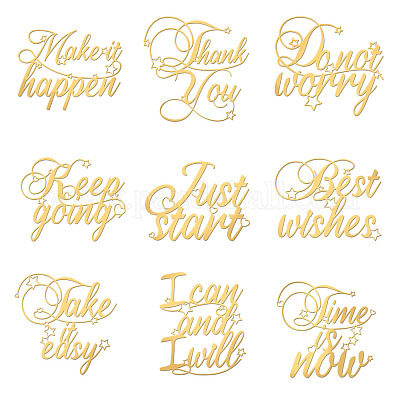 Wholesale OLYCRAFT 9Pcs Golden Brass Sticker Inspirational Word