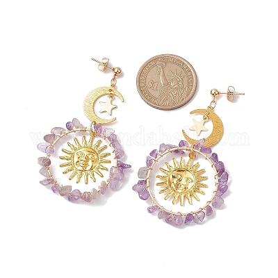 Винтажные серьги-пусеты с натуральным аметистом EJEW-JE05807-05-1