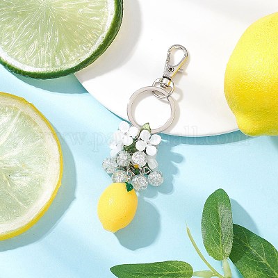 Брелки из непрозрачной смолы и окрашенного распылением стекла с эффектом кракле KEYC-JKC01343-01-1