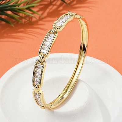 Женские браслеты на шарнирах из латуни с микропаве и прозрачным фианитом BJEW-K274-06G-1