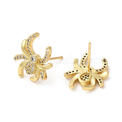 Серьги-гвоздики из латуни с фианитами EJEW-D061-58G-1