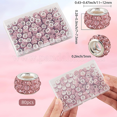 80 шт. полимерная глина со стразами европейские бусины с большими отверстиями с серебряными латунными сердечниками FPDL-LT0001-02C-1