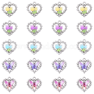 20 шт. 5 стиля стеклянных подвесок из платинового сплава FIND-YW0007-61-1