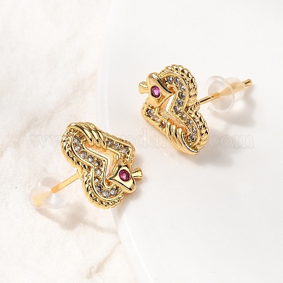 Серьги-гвоздики в форме сердца из латуни с микропаве из циркония EJEW-C158-03G-1