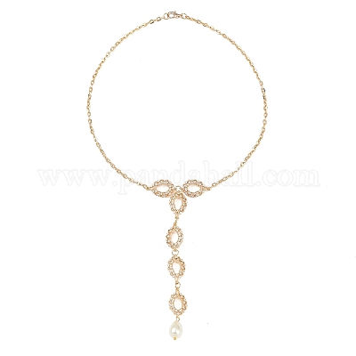 Латунная микропаве прозрачный кубический цирконий овальная цепочка y ожерелья NJEW-JN05316-1